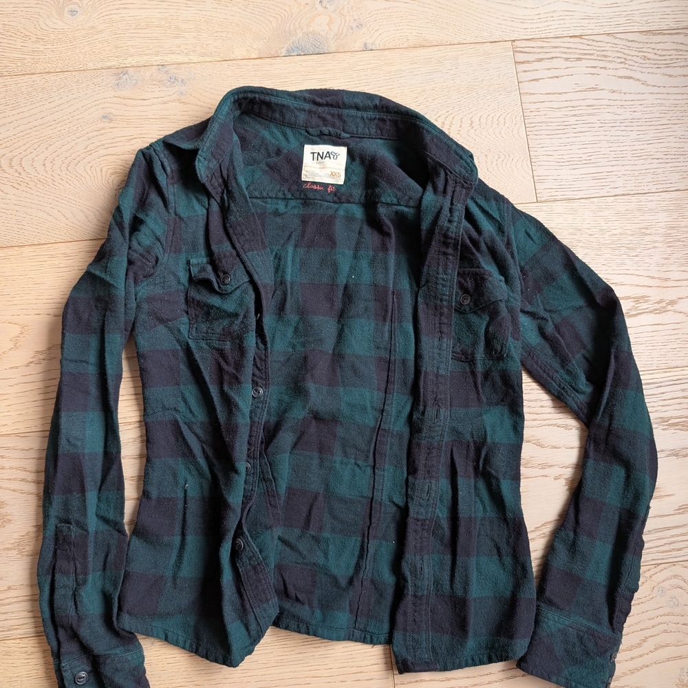 TNA Women's Green and Black Checkered Shirt Jacket